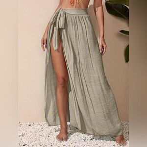 New Women’s Waist Tie Long Sarong Wrap Swimsuit Cover-Up Maxi Skirt Khaki Medium